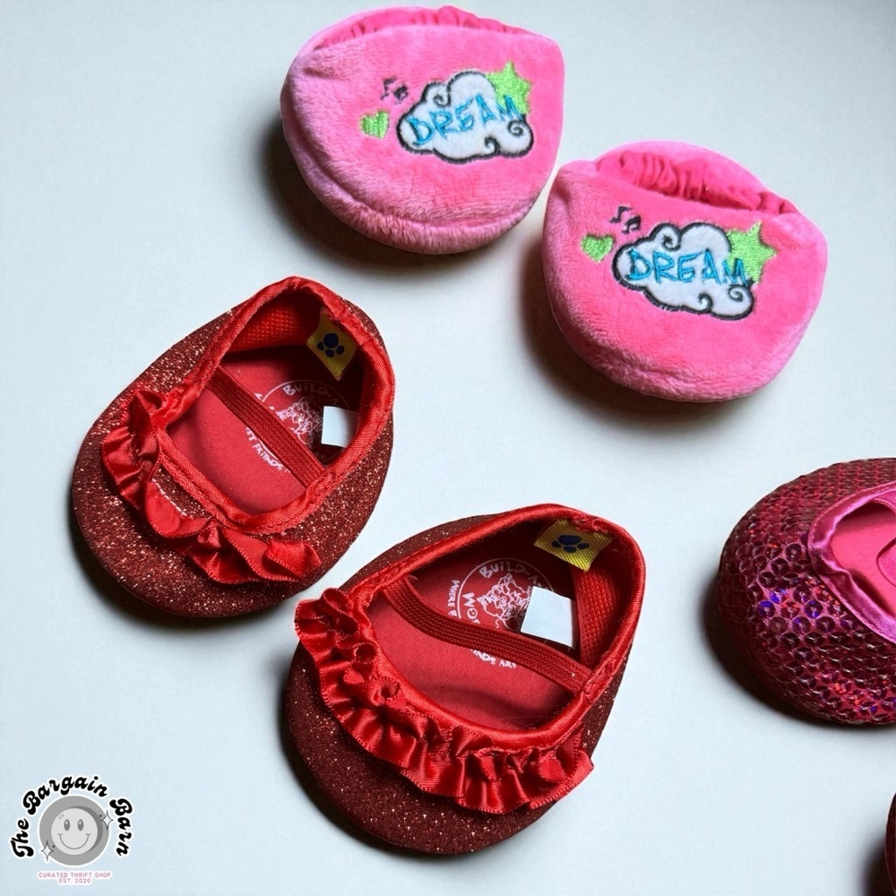 Build-A-Bear Shoes 3 Retired Pairs Bundle | Sparkly Pink & Red Flats + Slippers - Picture 4 of 7